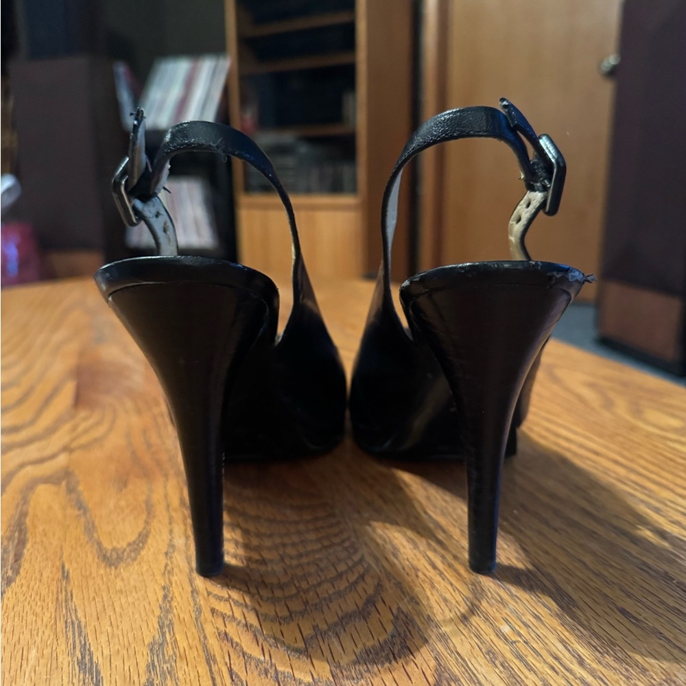 Nine West Black Leather Sling Back Heels - Picture 4 of 12